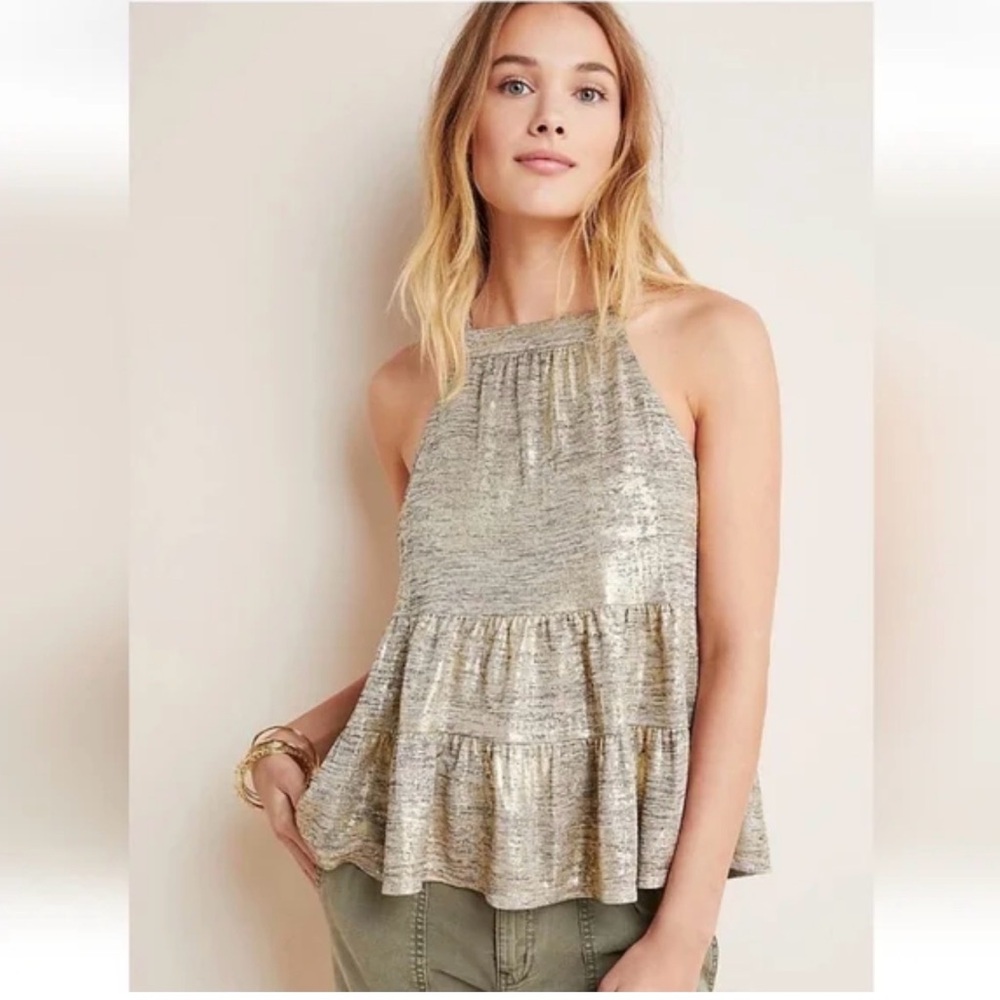 Anthropologie (Sunday in Brooklyn) | Metallic Gold Tiered Tank, XL
